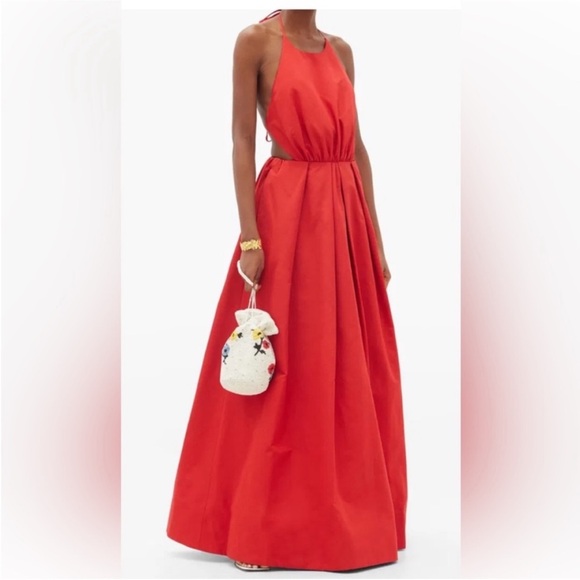 STAUD Dresses & Skirts - STAUD Georgia Halterneck Cotton-Blend
Poplin Orange Maxi Dress Size XS